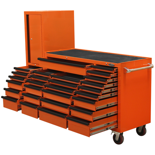 LIMITED EDITION MAXIM Orange 80” Workstation 28 Drawer Toolbox - Roll Cabinet & Locker Workshop Tool Box Secure Lock 