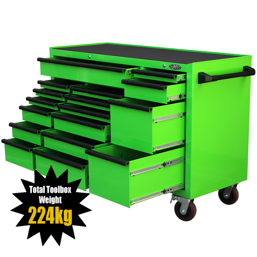 LIMITED EDITION MAXIM Green 60” Roll Cabinet 17 Drawers Toolbox - Latch Lock on Drawers