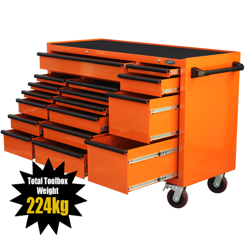 LIMITED EDITION MAXIM Orange 60” Roll Cabinet 17 Drawers Toolbox - Latch Lock on Drawers