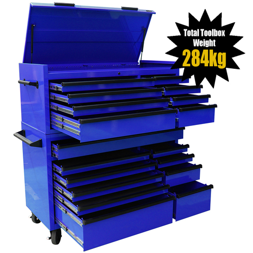 MAXIM 54” Blue Toolbox Top Chest & Roll Cabinet Combo with 18 Drawers - Professional Mechanic Tool Box Storage for Workshops