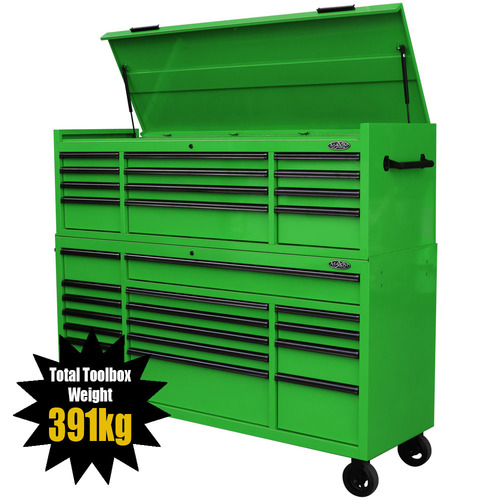 MAXIM 72” Green Toolbox Top Chest & Roll Cabinet Combo with 28 Drawers -  Professional Mechanic Tool