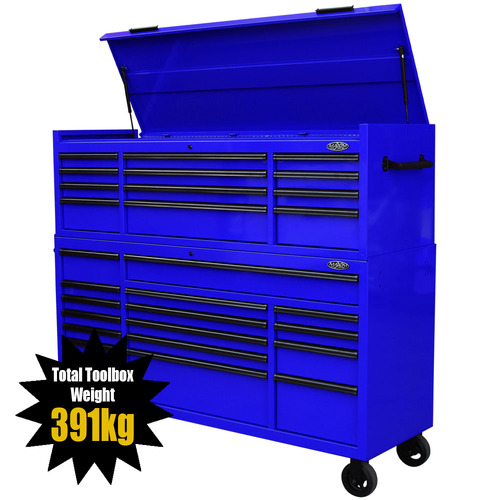 MAXIM 72” Blue Toolbox Top Chest & Roll Cabinet Combo with 28 Drawers - Professional Mechanic Tool Box Storage for Workshops
