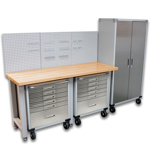 SEVILLE CLASSICS Ultra HD Garage Storage System 5 Piece Combination with 6 Drawer Roll Cabinets