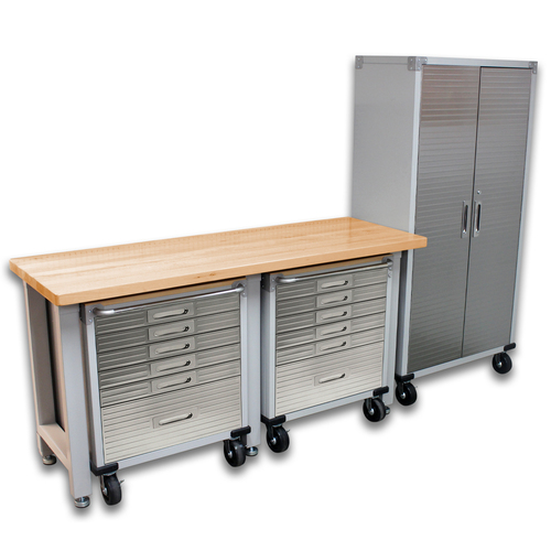 SEVILLE CLASSICS Ultra HD Garage Storage System 4 Piece Combination with 6 Drawer Roll Cabinets