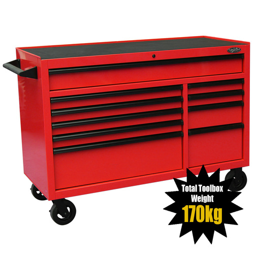 MAXIM 54” Red Roll Cabinet Toolbox with 10 Drawers - Professional Mechanic Tool Box Storage for Workshops