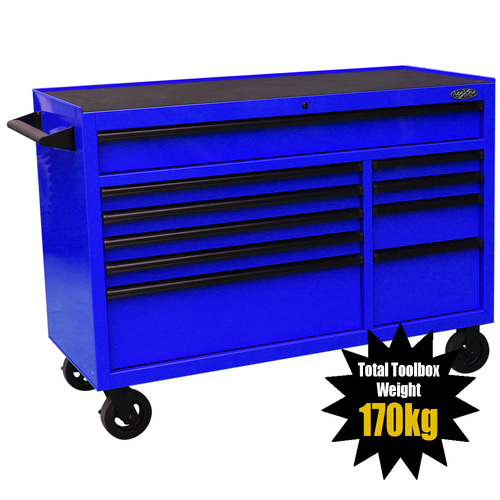 MAXIM 54” Blue Roll Cabinet Toolbox with 10 Drawers - Professional Mechanic Tool Box Storage for Workshops