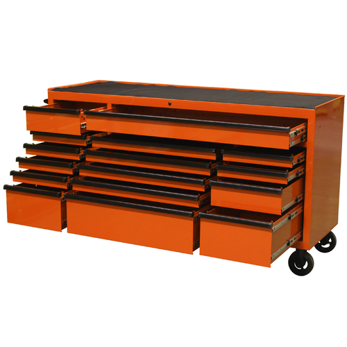 MAXIM 72” Orange Roll Cabinet Toolbox with 16 Drawers - Professional Mechanic Tool Box Storage for Workshops