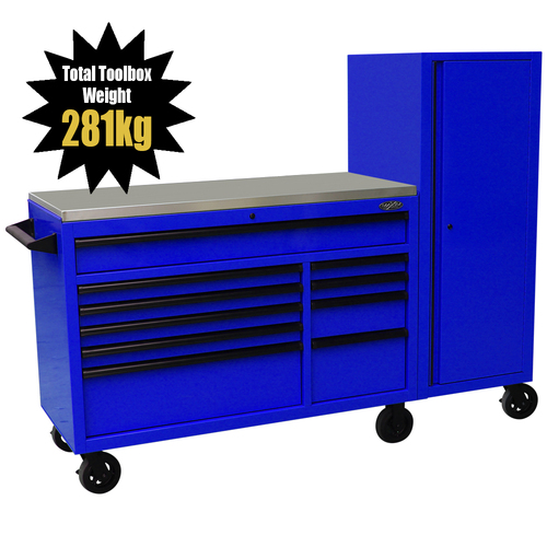 MAXIM 76” Blue Workstation Toolbox with 15 Drawers & Stainless Top - Professional Mechanic Tool Box Storage for Workshops (Available May 31, 2022)