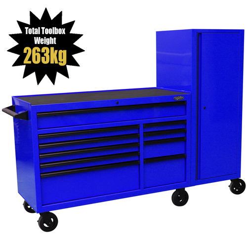 MAXIM 76” Blue Workstation Toolbox with 15 Drawers - Professional Mechanic Tool Box Storage for Workshops