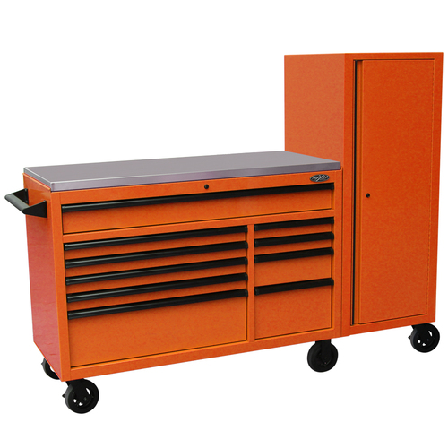 MAXIM 76” Orange Workstation Toolbox with 15 Drawers & Stainless Top - Professional Mechanic Tool Box Storage for Workshops