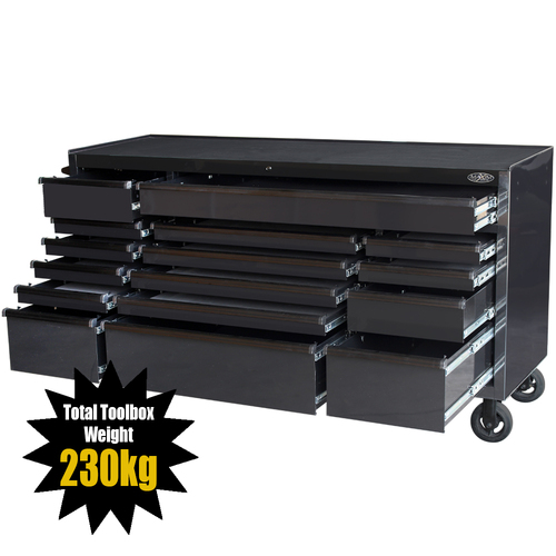 MAXIM 72” Black Roll Cabinet Toolbox with 16 Drawers - Professional Mechanic Tool Box Storage for Workshops (Available June 30, 2022)